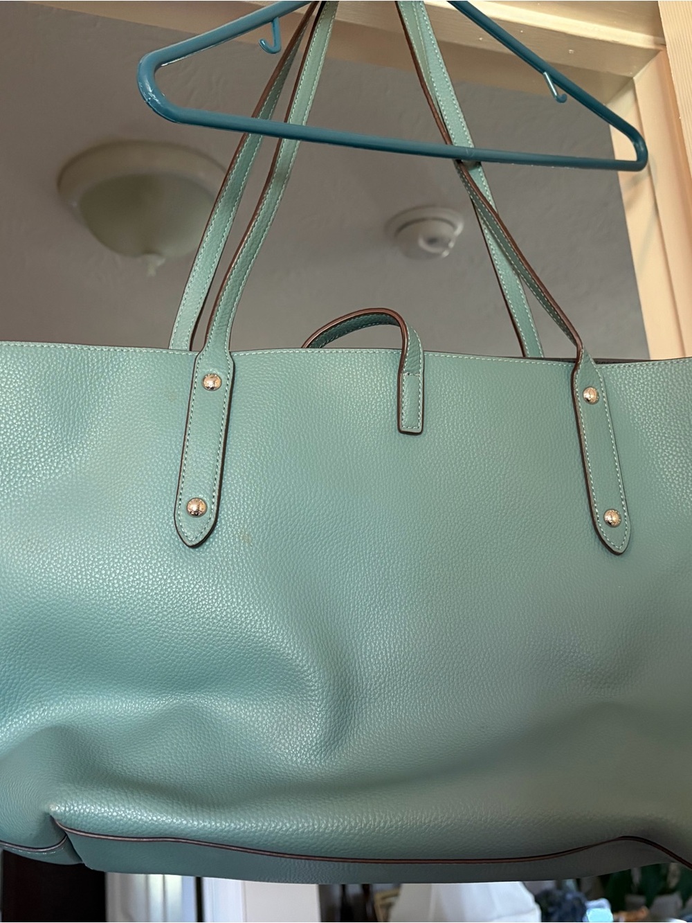 Coach Pebbled Leather Tote in Aqua Blue - Picture 3 of 4